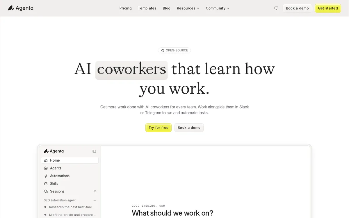 Agenta product page screenshot 1