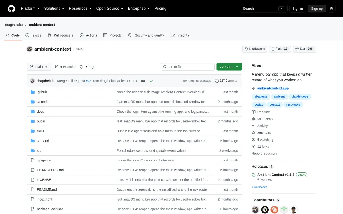 Ambient Context product page screenshot