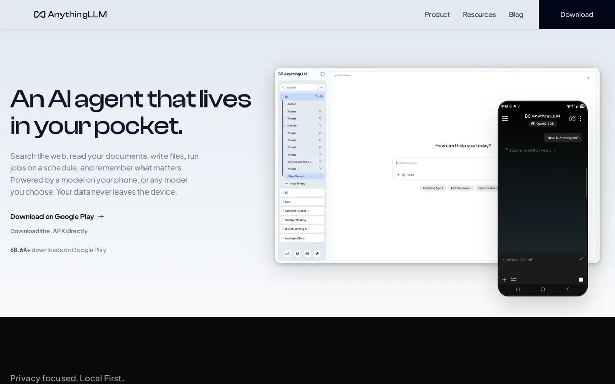AnythingLLM Mobile product page screenshot 1