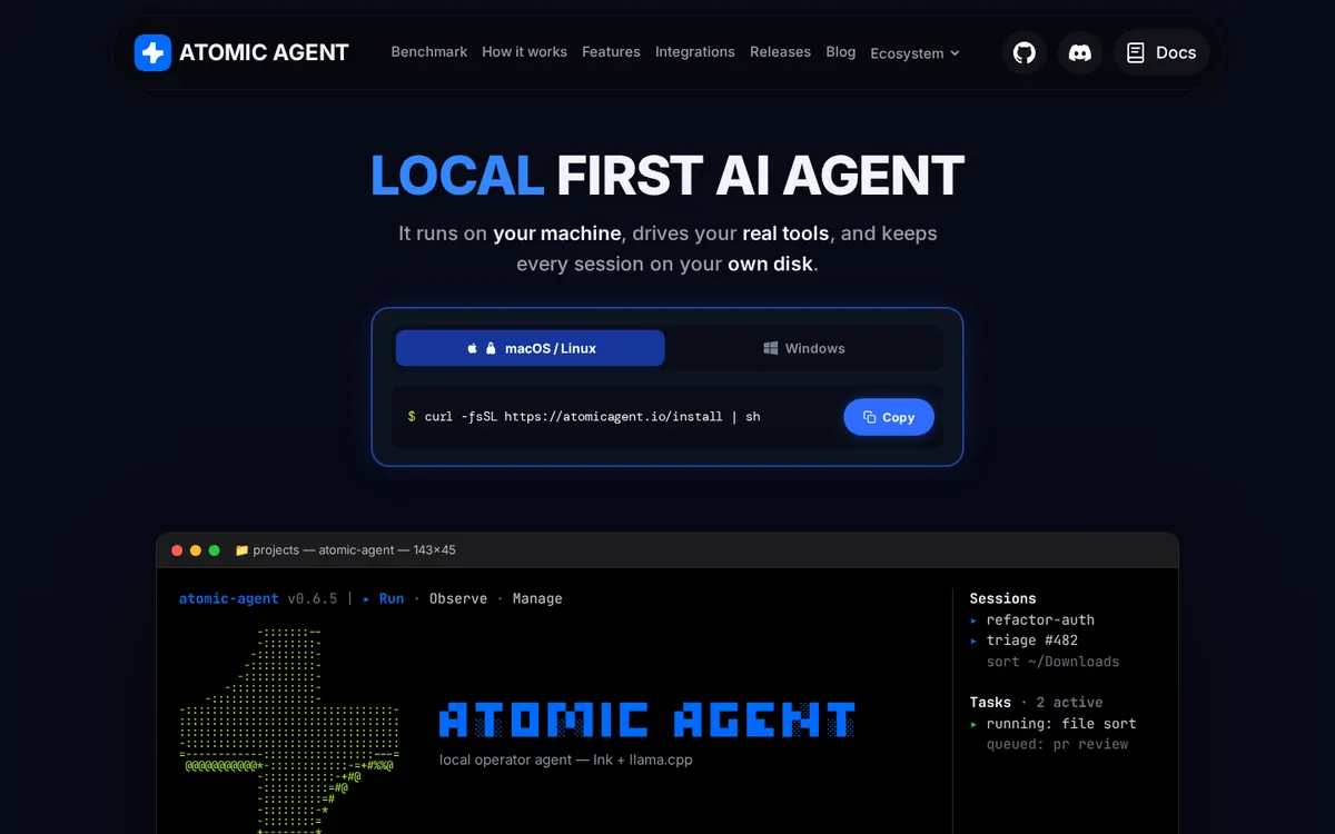 Atomic Agent product page screenshot