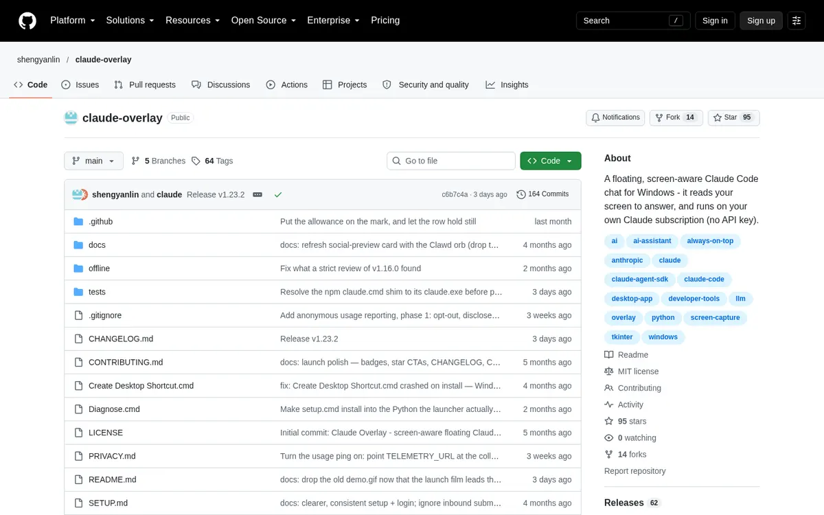 Claude Overlay product page screenshot