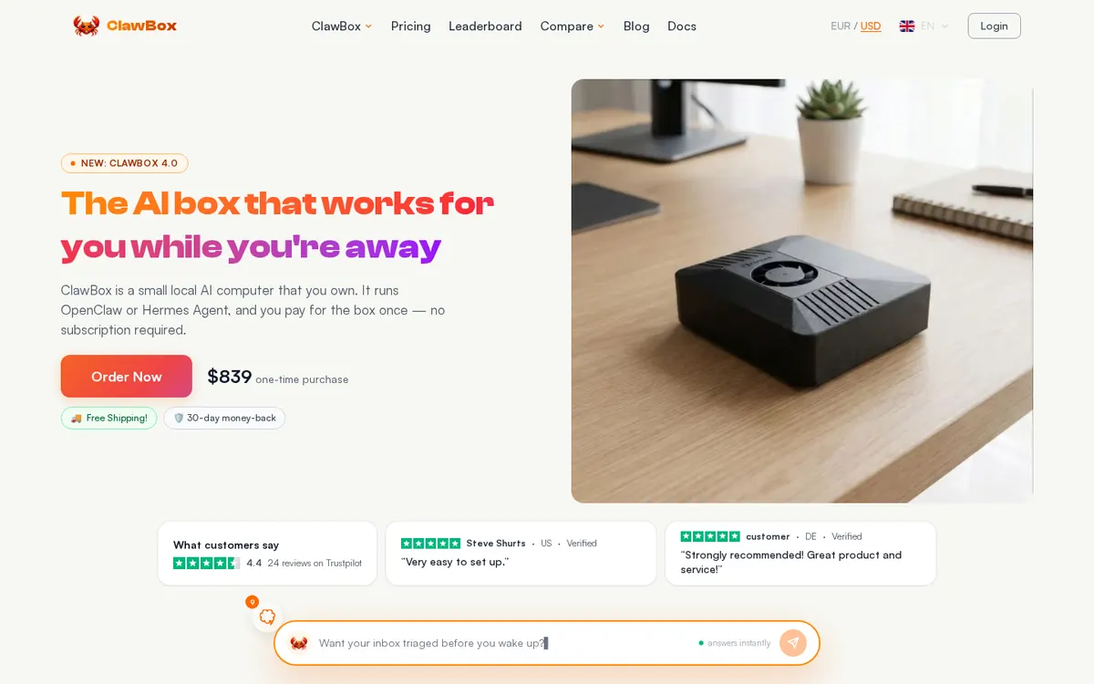 ClawBox product page screenshot