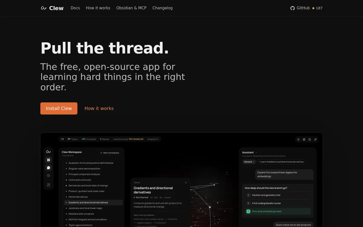 Clew product page screenshot