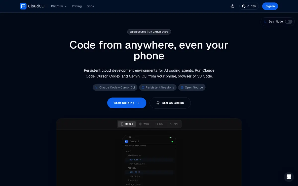 CloudCLI product page screenshot 1