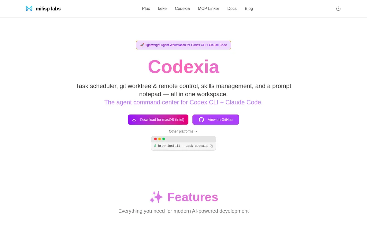 Codexia product page screenshot