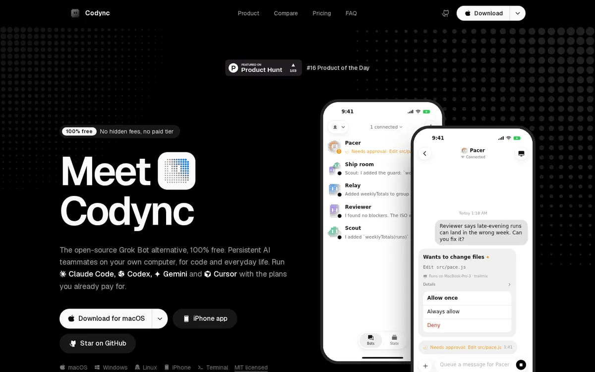 Codync product page screenshot
