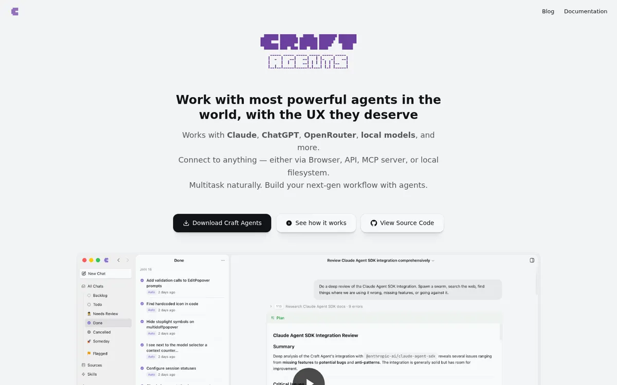 Craft Agents product page screenshot 1