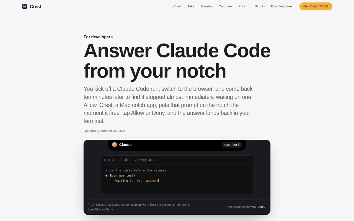 Crest product page screenshot