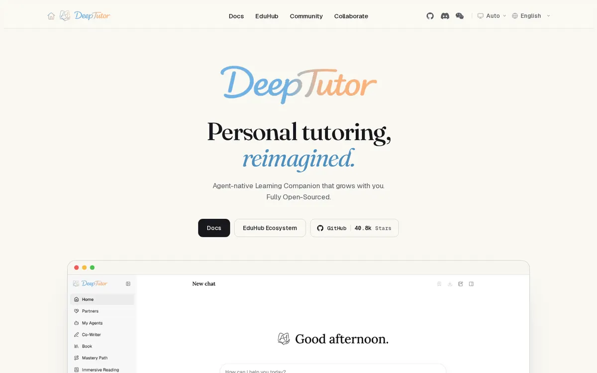DeepTutor product page screenshot 1