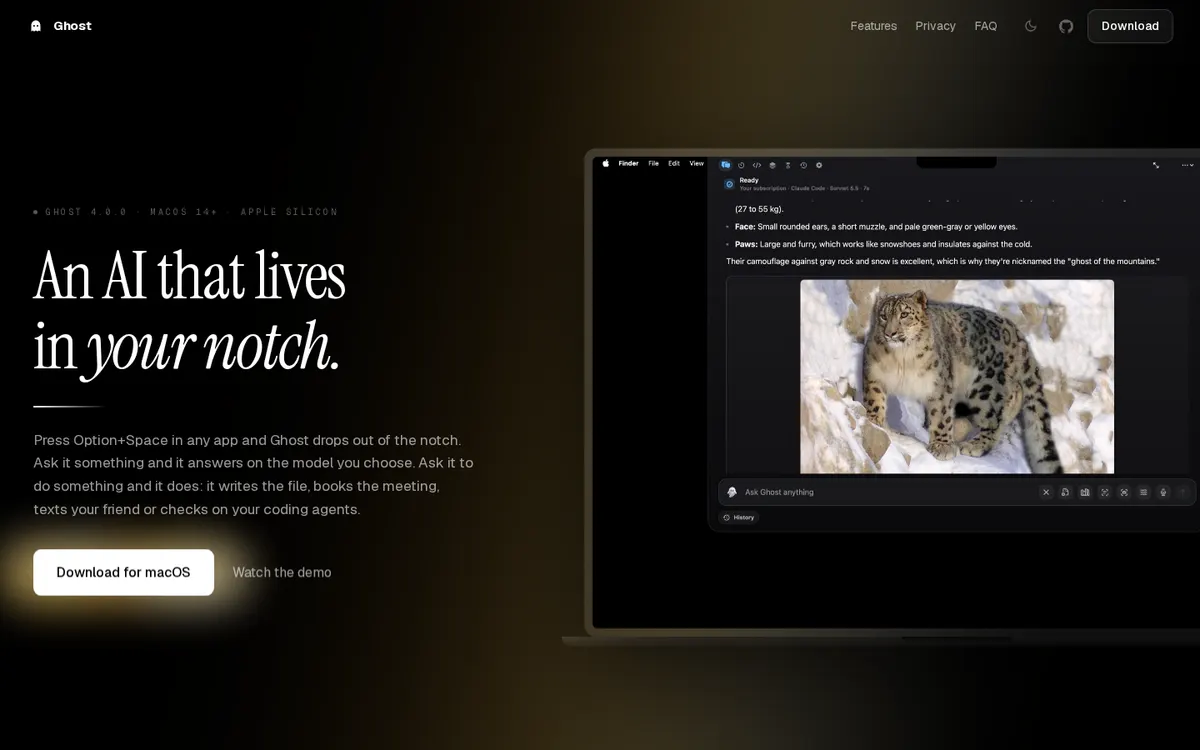 Ghost product page screenshot