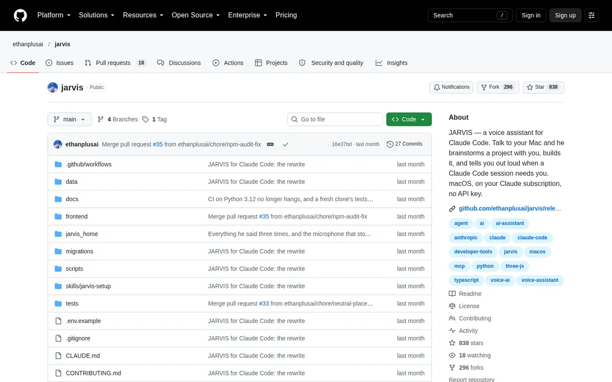 JARVIS product page screenshot