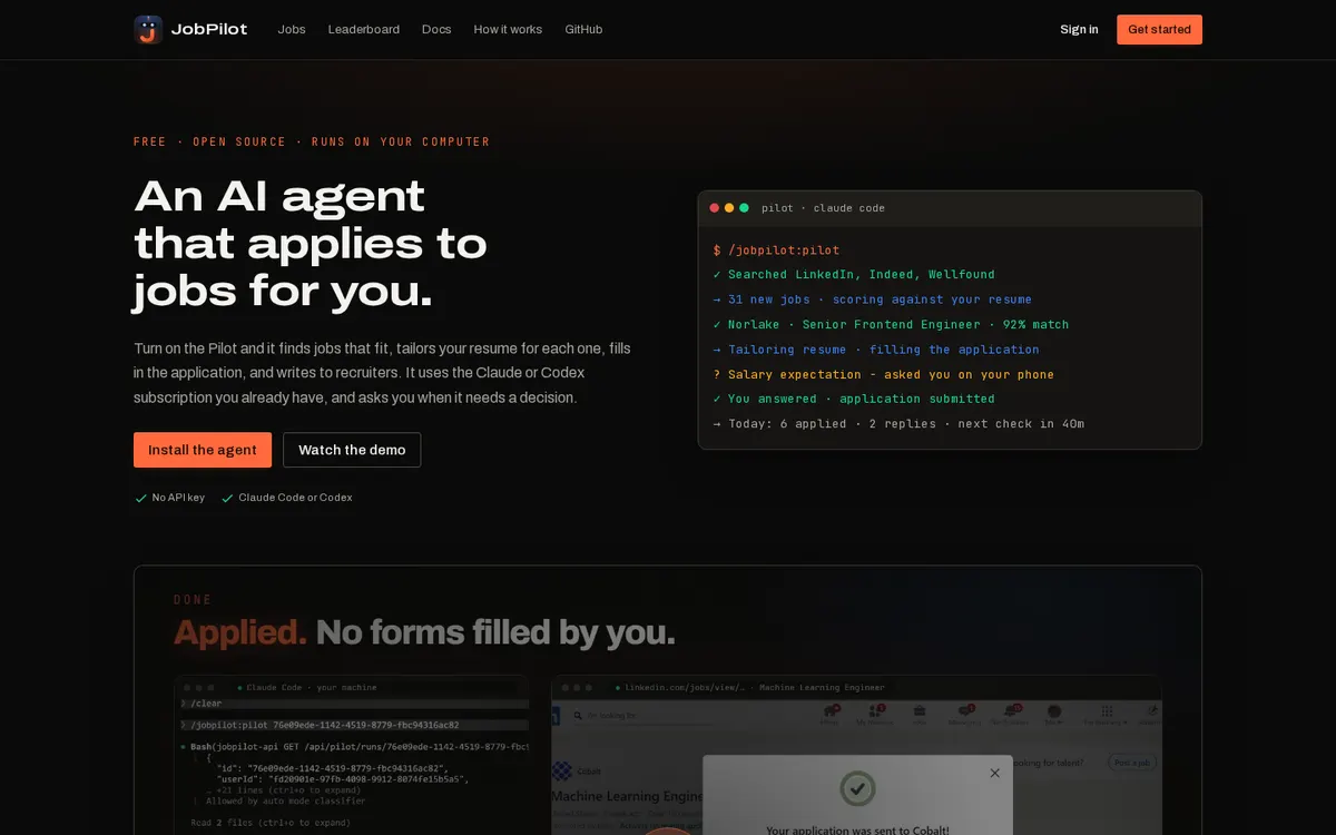 JobPilot product page screenshot