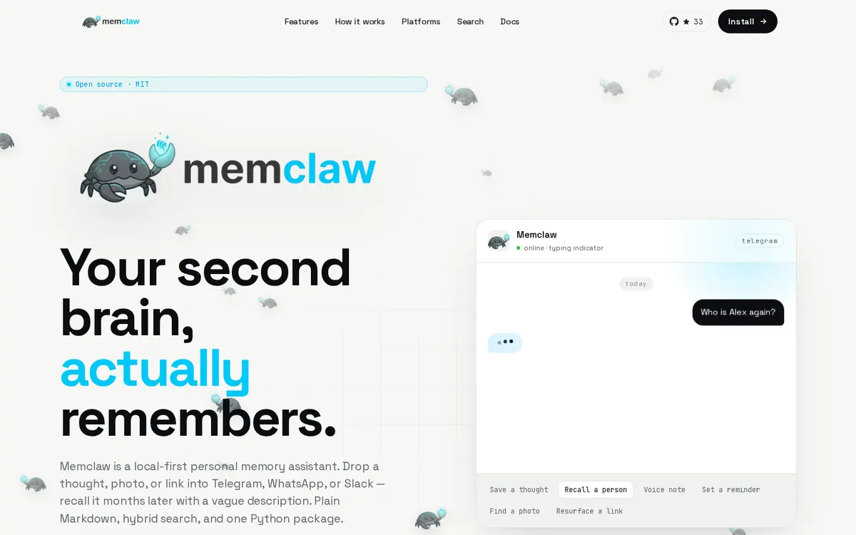 Memclaw product page screenshot