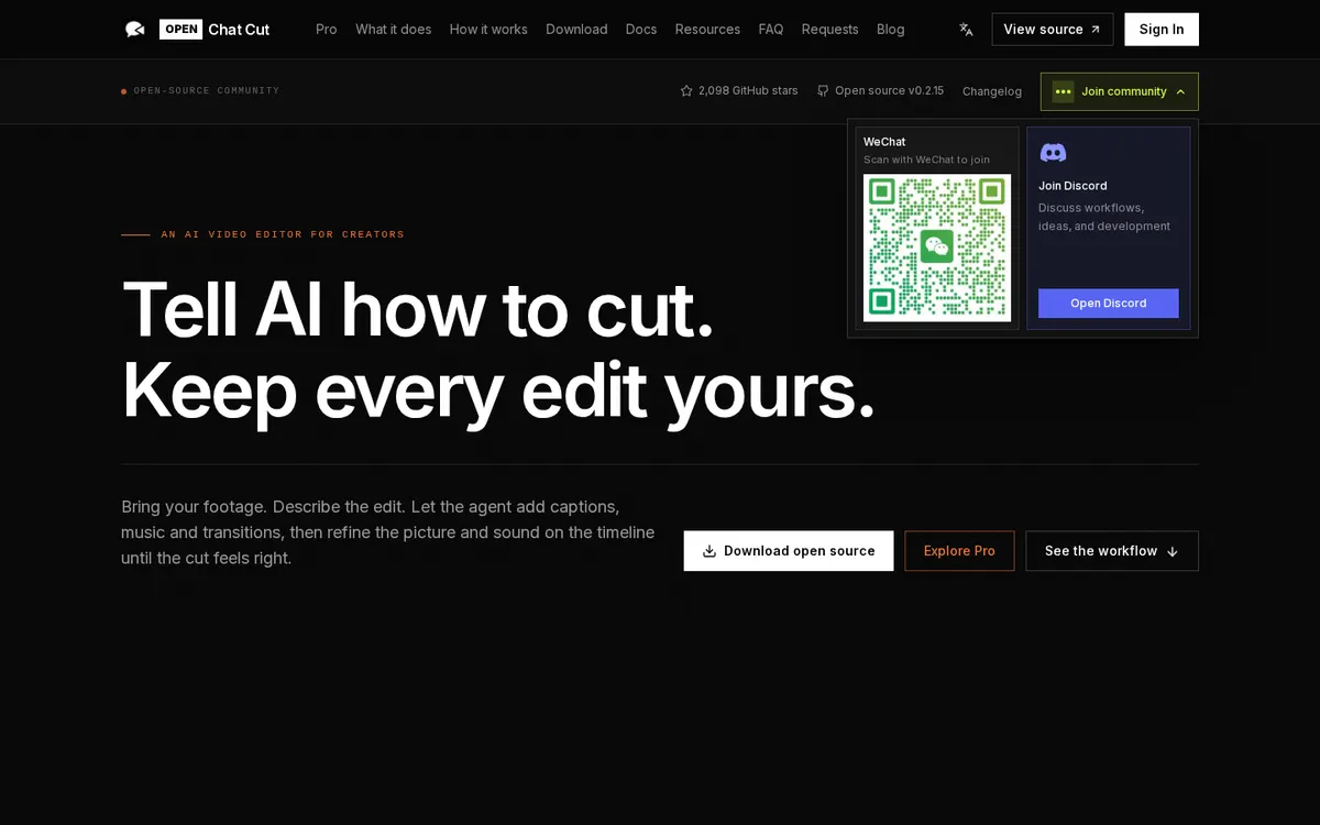 OpenChatCut product page screenshot