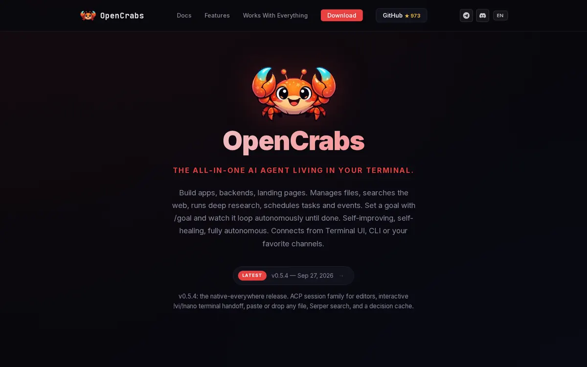 OpenCrabs product page screenshot