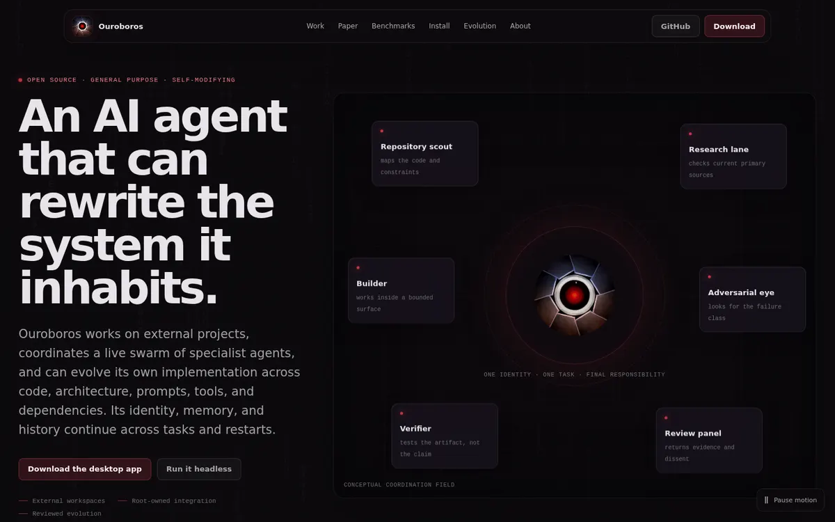 Ouroboros product page screenshot