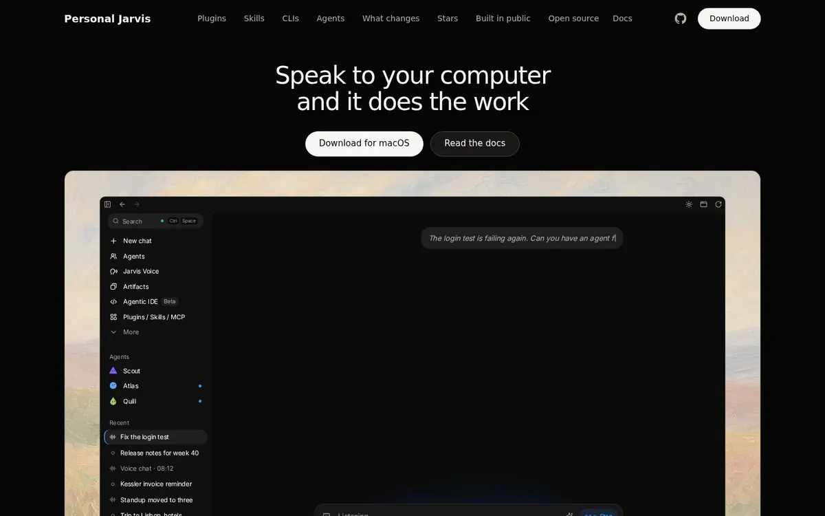 Personal Jarvis product page screenshot