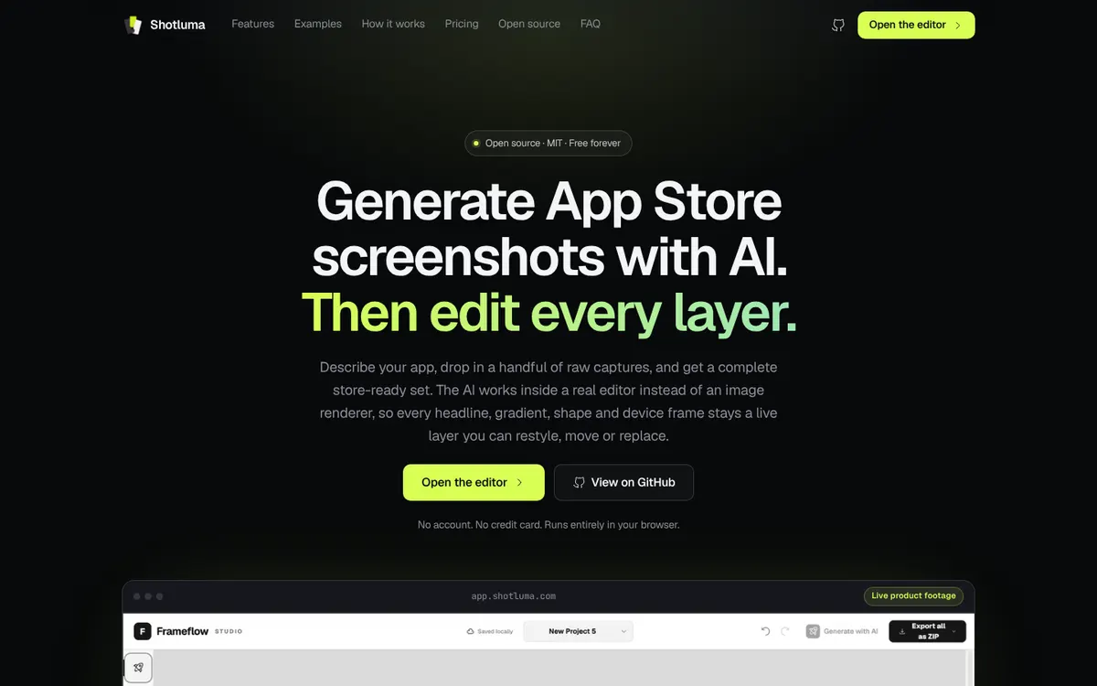 Shotluma product page screenshot