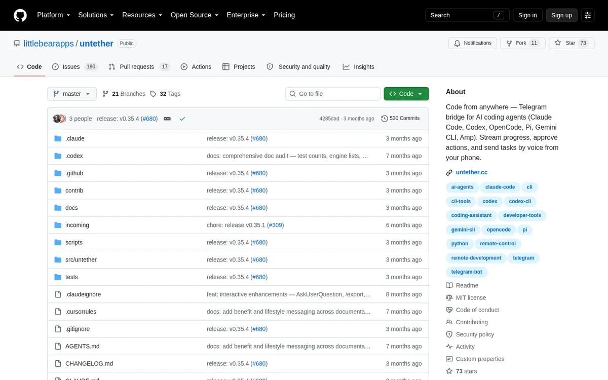 Untether product page screenshot