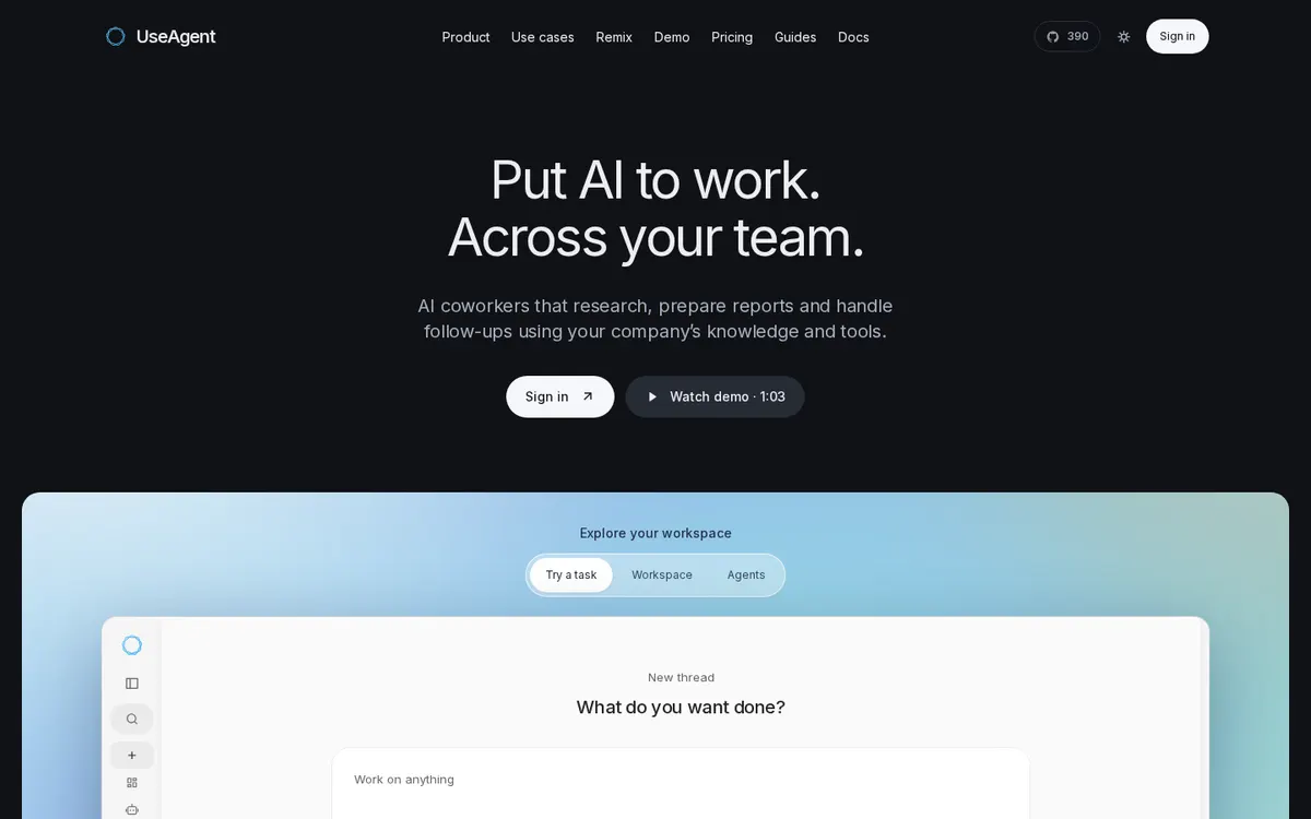 UseAgent product page screenshot