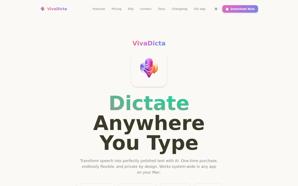 VivaDicta product page screenshot