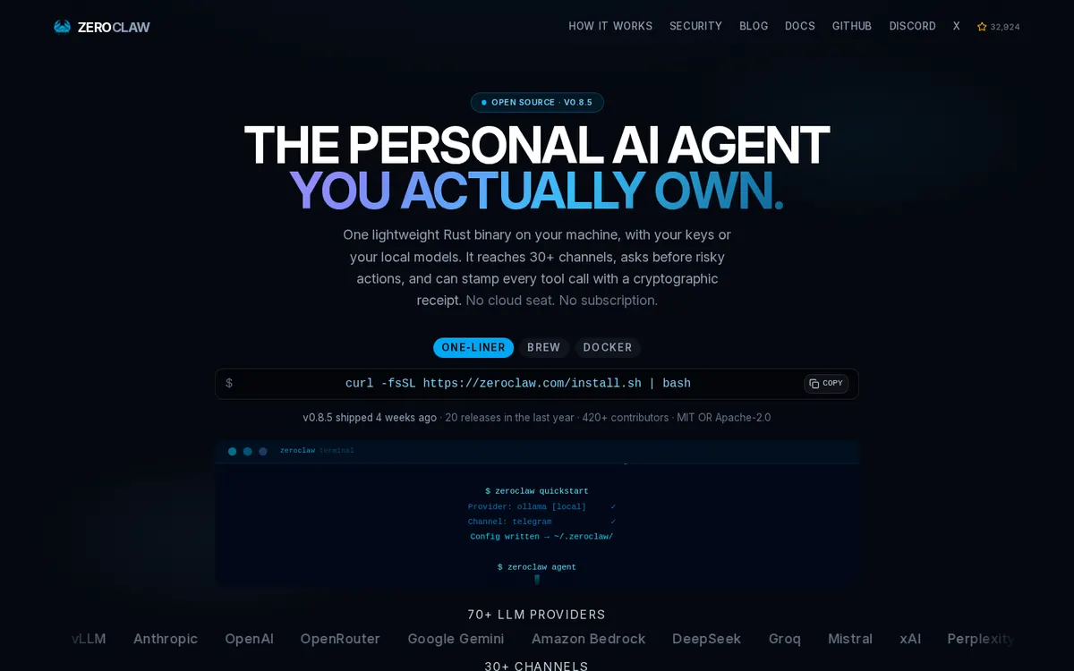 ZeroClaw product page screenshot 1